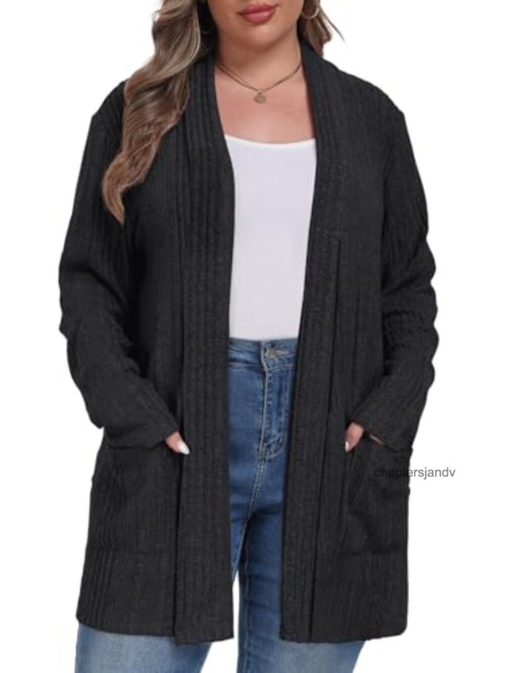 Plus Size Cardigan Loose Fit Sweater with Pockets Long Sleeve